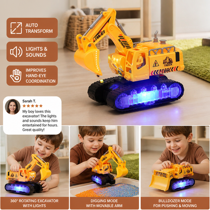 Transforming Police Robot Excavator Toy with Lights & Sounds