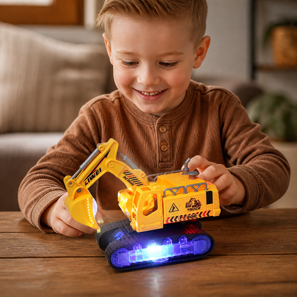 Transforming Police Robot Excavator Toy with Lights & Sounds