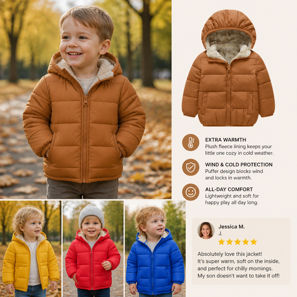Fleece-Lined Baby & Toddler Puffer Jacket