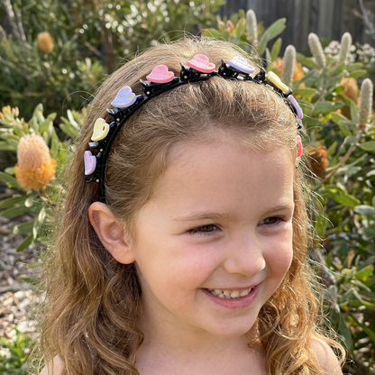 Cute Hair Clips & Bands for Girls with Flower, Strawberry & Rainbow Charms
