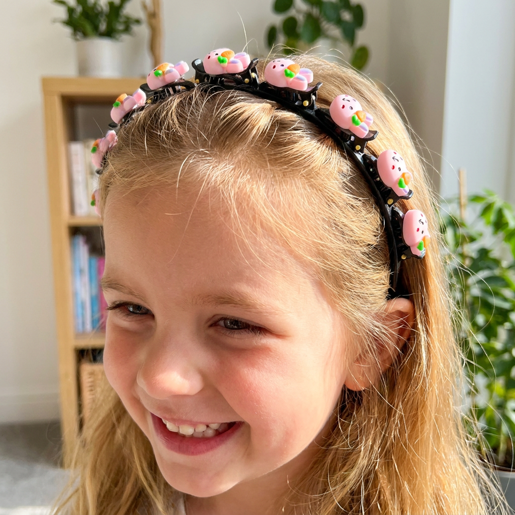 Cute Hair Clips & Bands for Girls with Flower, Strawberry & Rainbow Charms