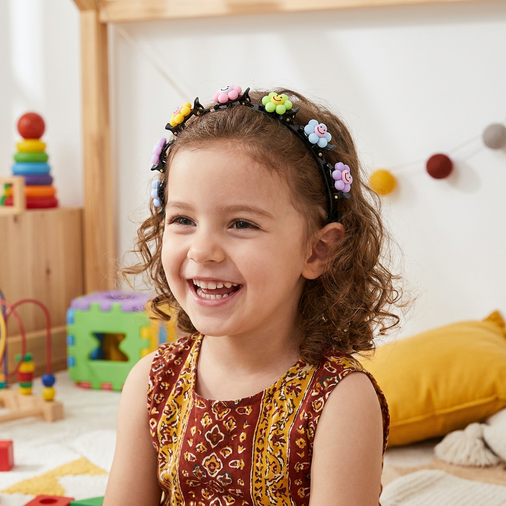 Cute Hair Clips & Bands for Girls with Flower, Strawberry & Rainbow Charms