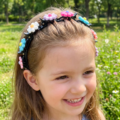 Cute Hair Clips & Bands for Girls with Flower, Strawberry & Rainbow Charms