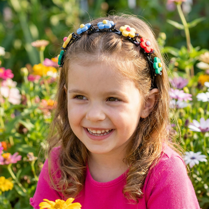Cute Hair Clips & Bands for Girls with Flower, Strawberry & Rainbow Charms