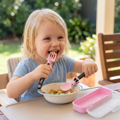 3-Piece Construction Vehicle Kids’ Utensil Set with Spoon, Fork & Travel Case