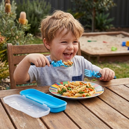 3-Piece Construction Vehicle Kids’ Utensil Set with Spoon, Fork & Travel Case