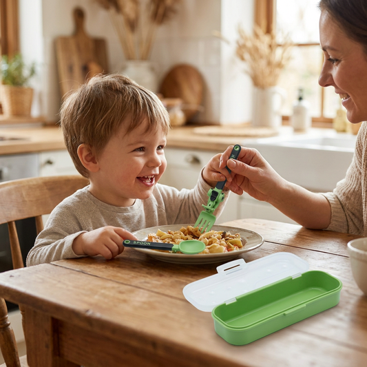 3-Piece Construction Vehicle Kids’ Utensil Set with Spoon, Fork & Travel Case