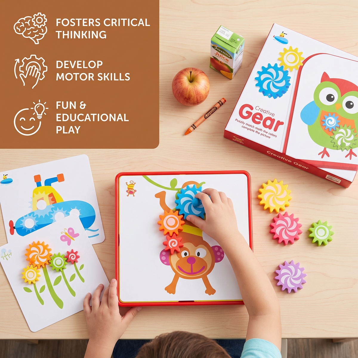 Creative Gear Puzzle Board Travel Box with Activity Cards for Kids