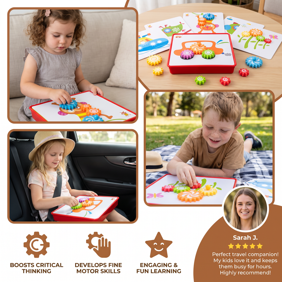 Creative Gear Puzzle Board Travel Box with Activity Cards for Kids