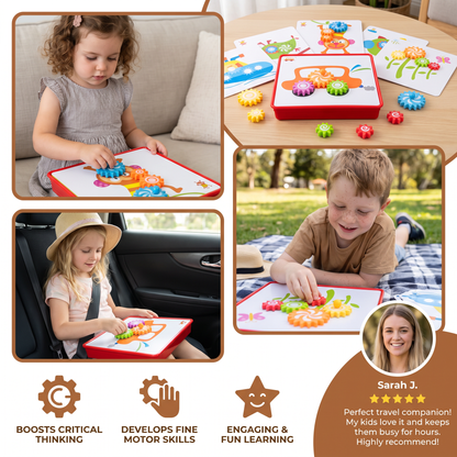 Creative Gear Puzzle Board Travel Box with Activity Cards for Kids