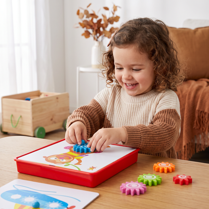 Creative Gear Puzzle Board Travel Box with Activity Cards for Kids