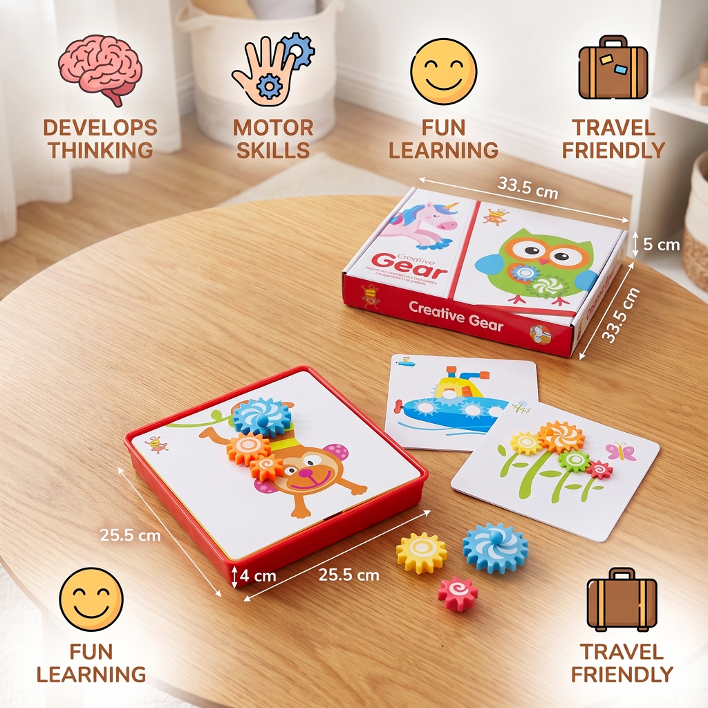 Creative Gear Puzzle Board Travel Box with Activity Cards for Kids