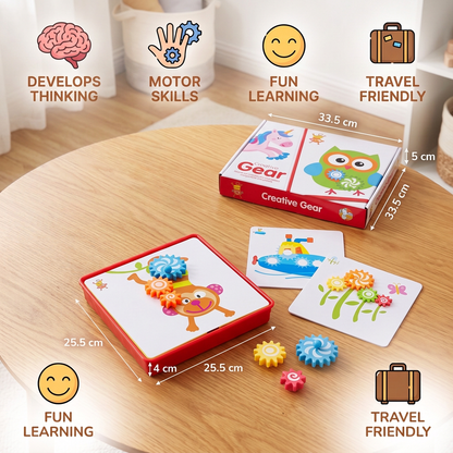 Creative Gear Puzzle Board Travel Box with Activity Cards for Kids