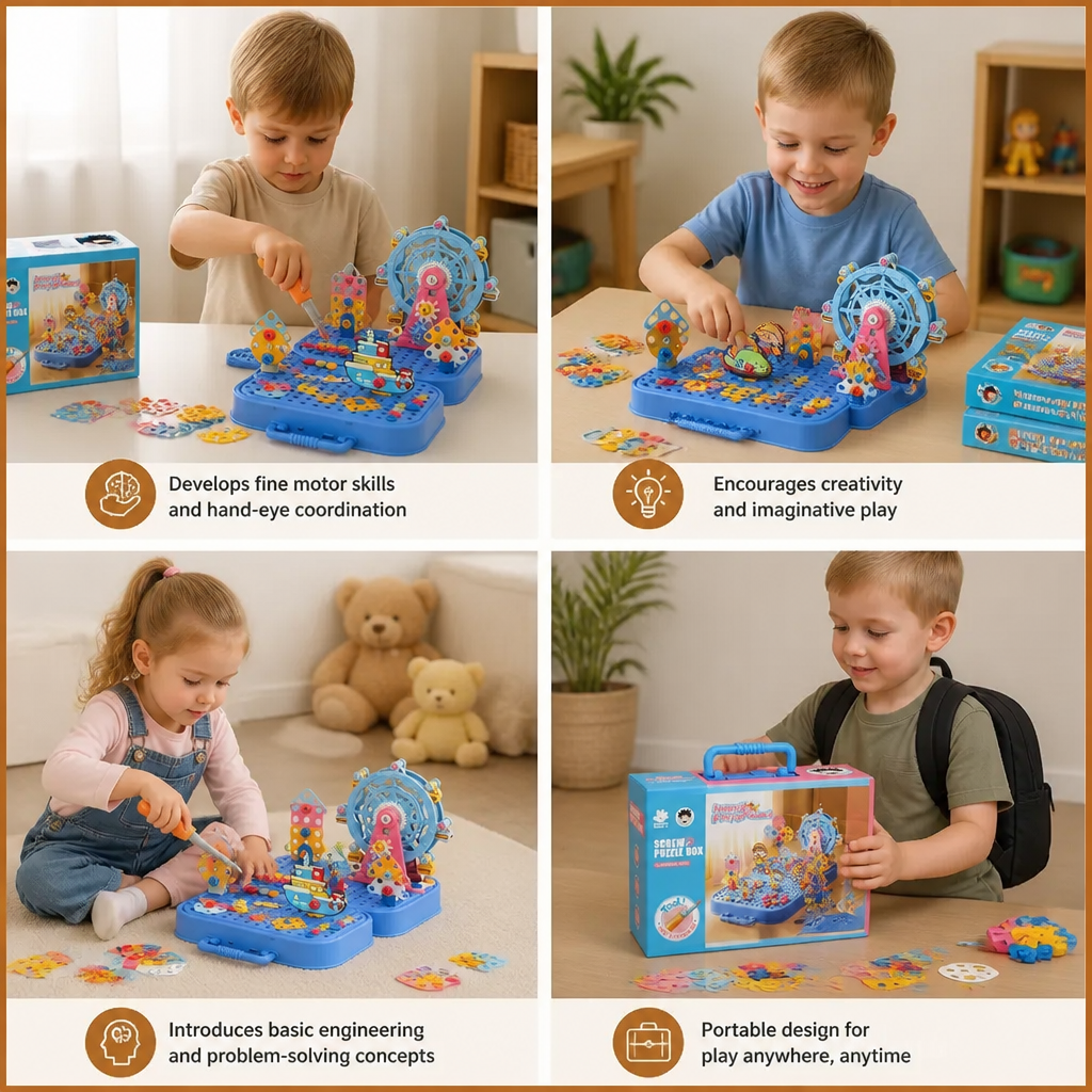DIY Kids Engineering Tool Box with Building Board, Ferris Wheel & Electric Drill