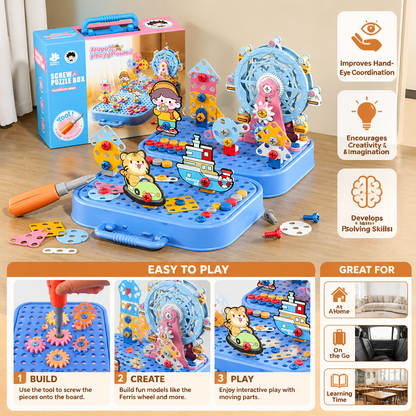 DIY Kids Engineering Tool Box with Building Board, Ferris Wheel & Electric Drill