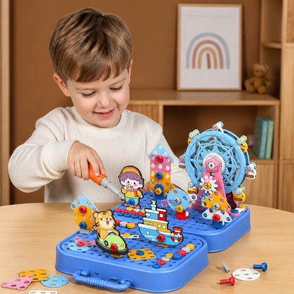 DIY Kids Engineering Tool Box with Building Board, Ferris Wheel & Electric Drill