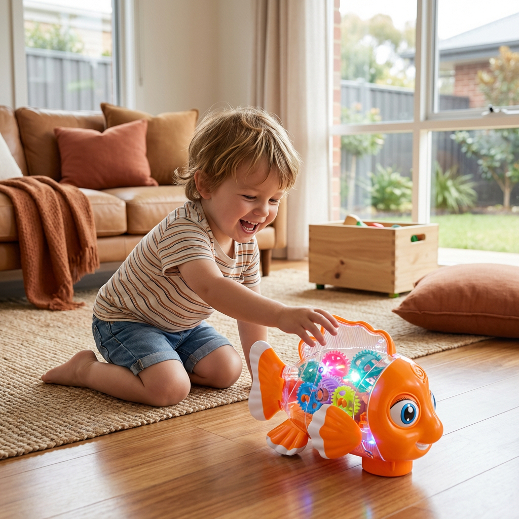Light-Up Gear Fish Toy for Kids – Transparent Moving Gears with Music & Motion