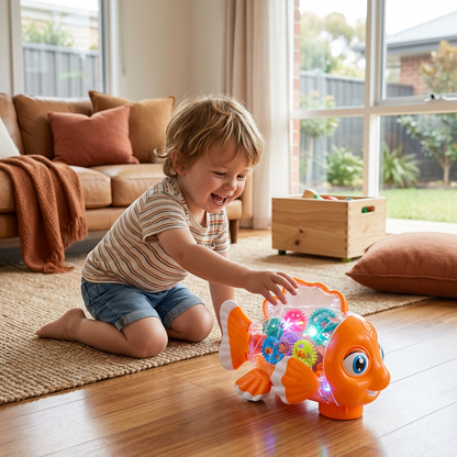 Light-Up Gear Fish Toy for Kids – Transparent Moving Gears with Music & Motion