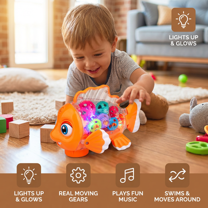 Light-Up Gear Fish Toy for Kids – Transparent Moving Gears with Music & Motion