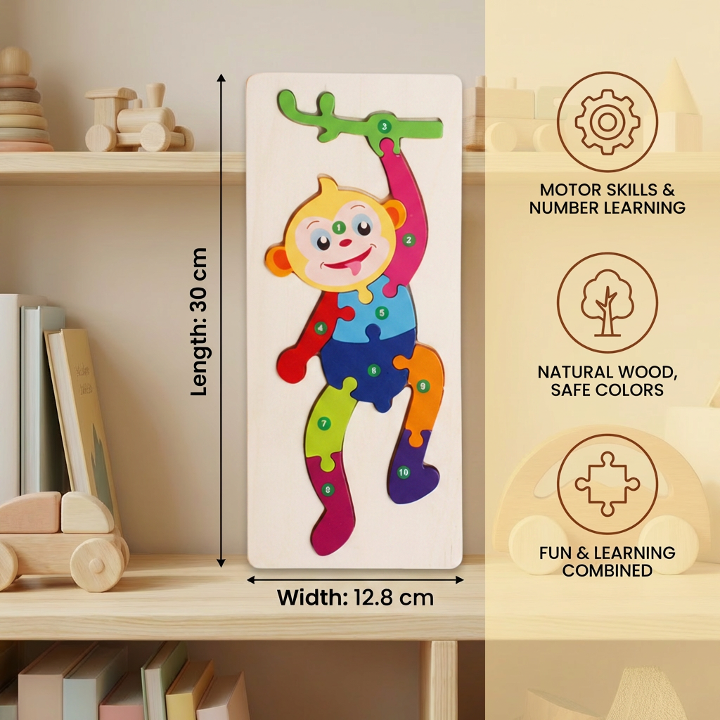 Wooden Puzzle Set for Kids – Number & Animal Learning Jigsaw Toy