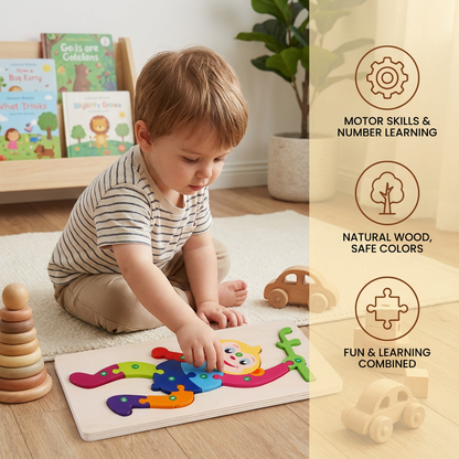 Wooden Puzzle Set for Kids – Number & Animal Learning Jigsaw Toy