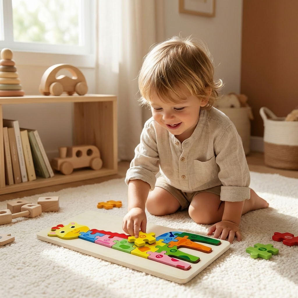 Wooden Puzzle Set for Kids – Number & Animal Learning Jigsaw Toy