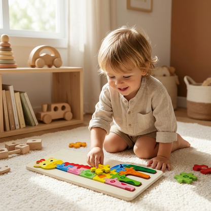 Wooden Puzzle Set for Kids – Number & Animal Learning Jigsaw Toy