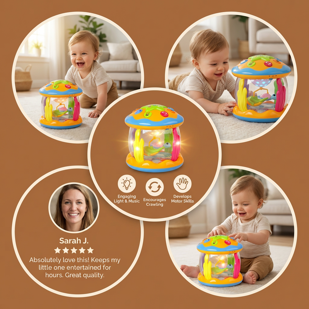 Ocean Light & Music Baby Toy – Rotating Sensory Toy for Crawling & Tummy Time