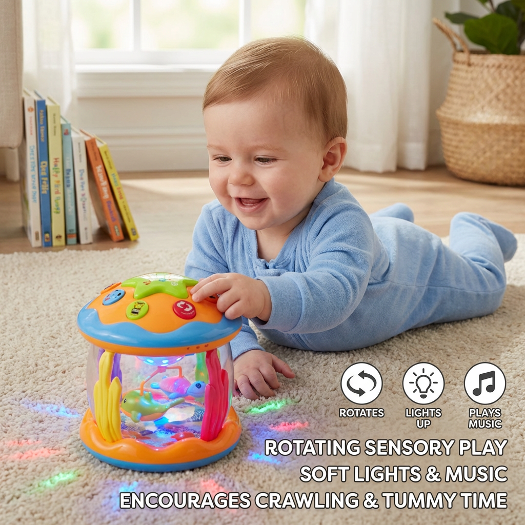 Ocean Light & Music Baby Toy – Rotating Sensory Toy for Crawling & Tummy Time