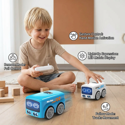 Smart RC Mini Bus Toy – Gesture Control Light-Up Cartoon Car for Kids