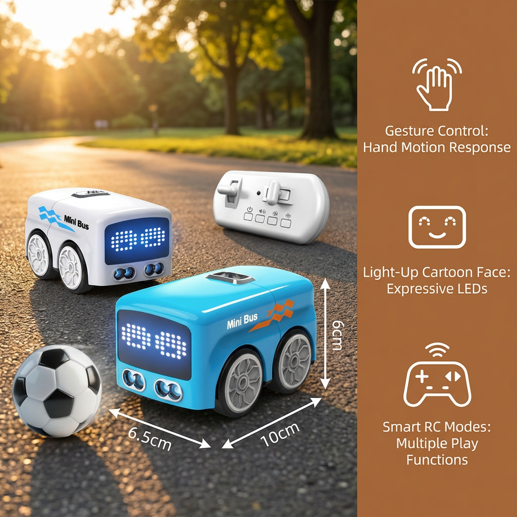 Smart RC Mini Bus Toy – Gesture Control Light-Up Cartoon Car for Kids