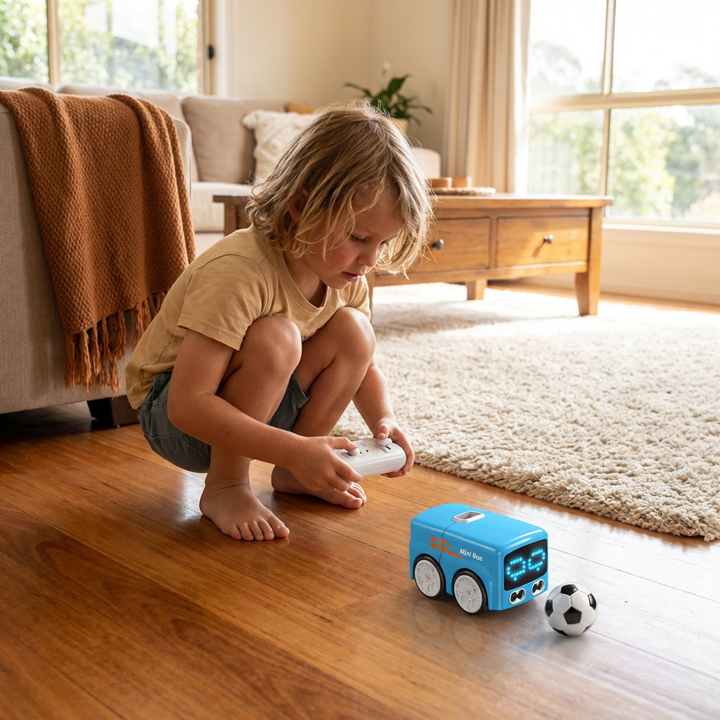Smart RC Mini Bus Toy – Gesture Control Light-Up Cartoon Car for Kids
