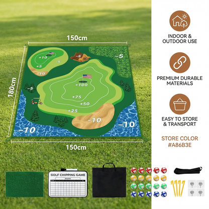 2in1 Golf Training & Play Set – Indoor & Outdoor Swing Mat with Target Wall & Club