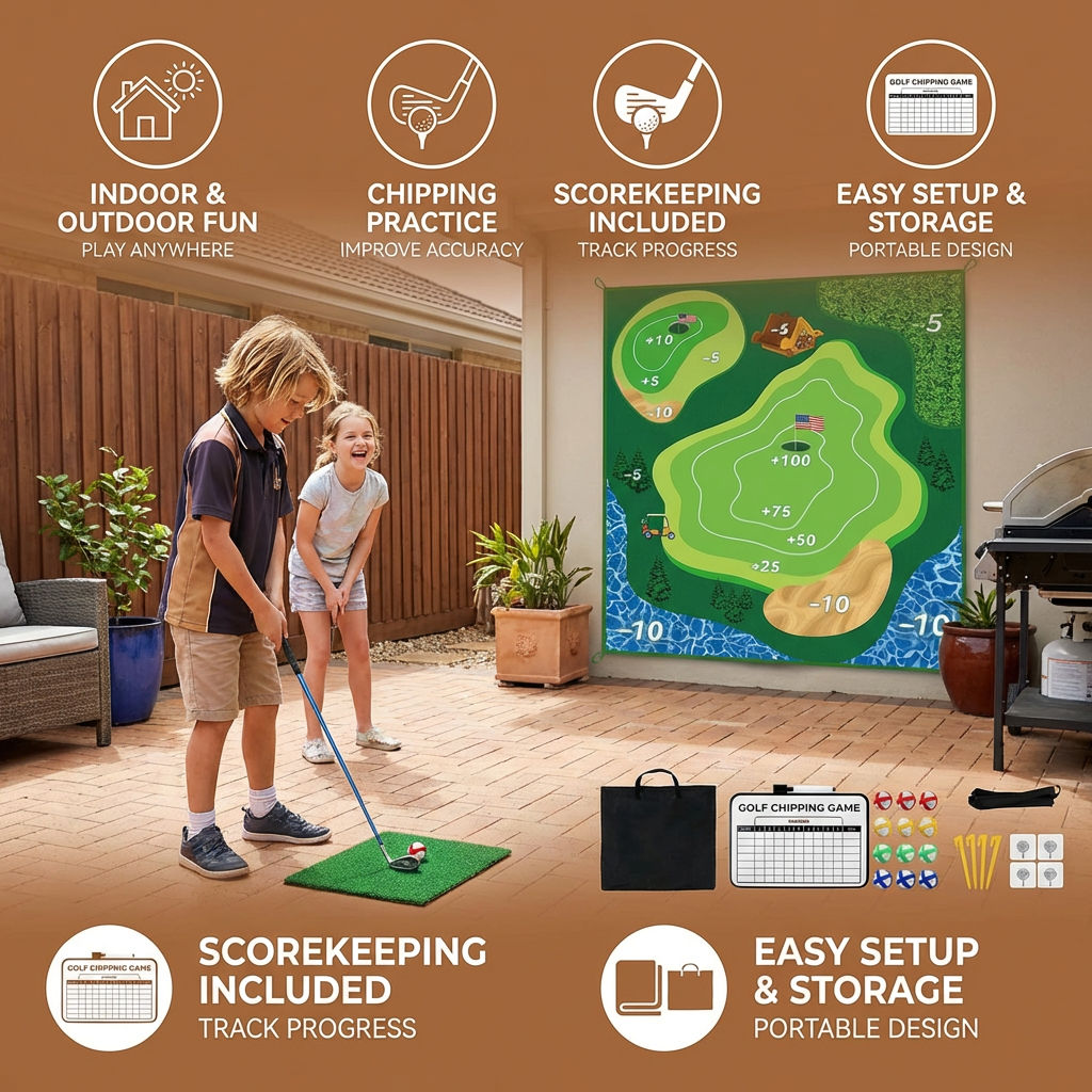 2in1 Golf Training & Play Set – Indoor & Outdoor Swing Mat with Target Wall & Club