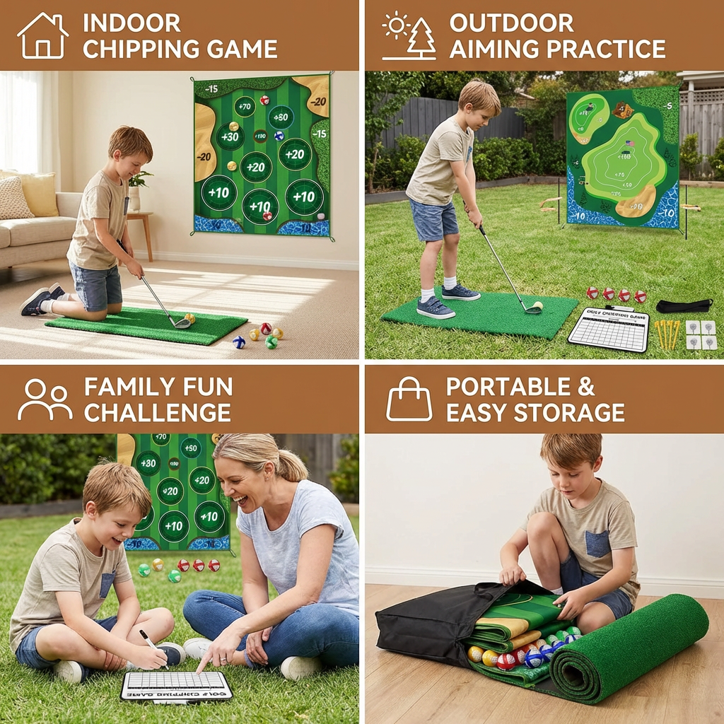 2in1 Golf Training & Play Set – Indoor & Outdoor Swing Mat with Target Wall & Club