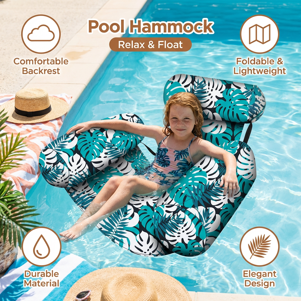 Inflatable Pool Hammock with Backrest – Foldable Water Lounge