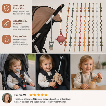 Silicone Baby Clip with Anti-Loss Protection – for Pacifiers & Toys (5 Pieces)