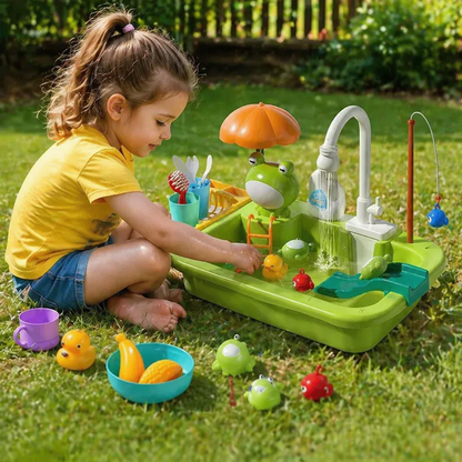 Kids Play Kitchen Sink Set with Running Water & Fishing Game