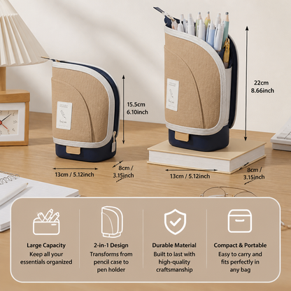 2-in-1 Pop-Up Pencil Case with Pen Holder – Space-Saving Desk Organizer