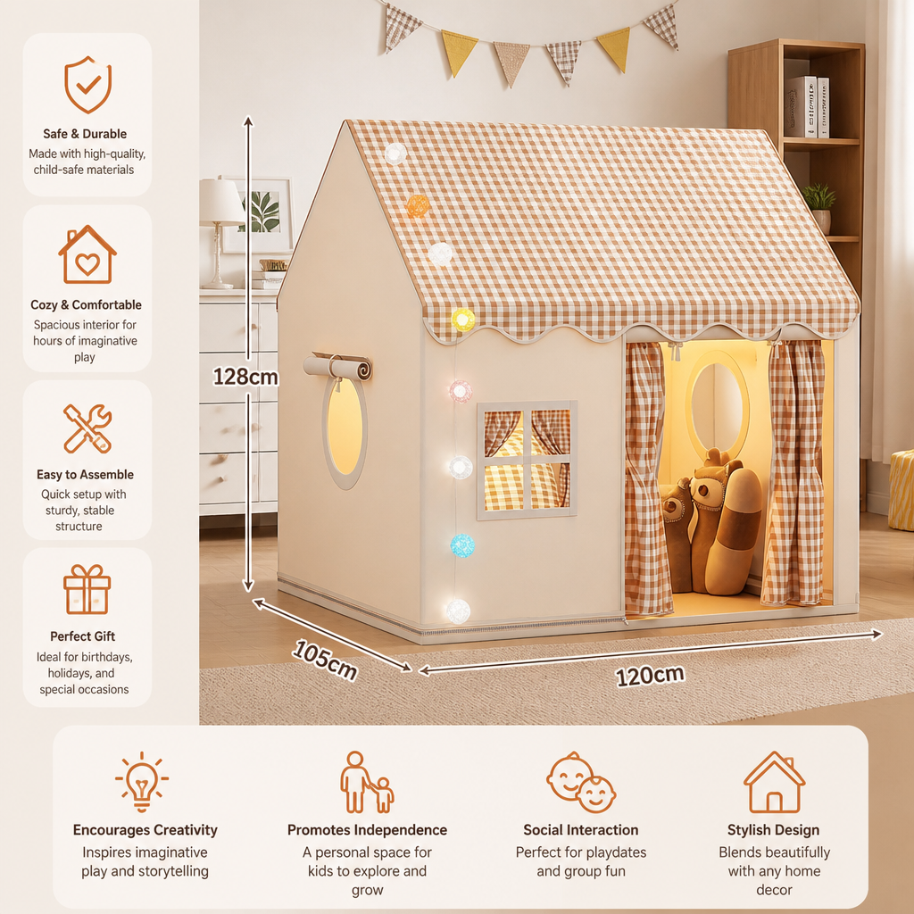Kids Play House Tent with Checkered Roof