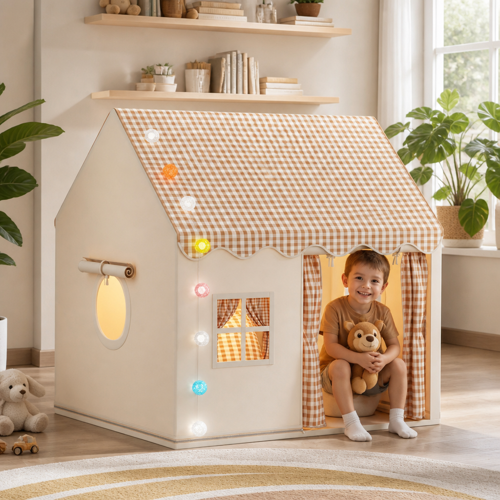 Kids Play House Tent with Checkered Roof