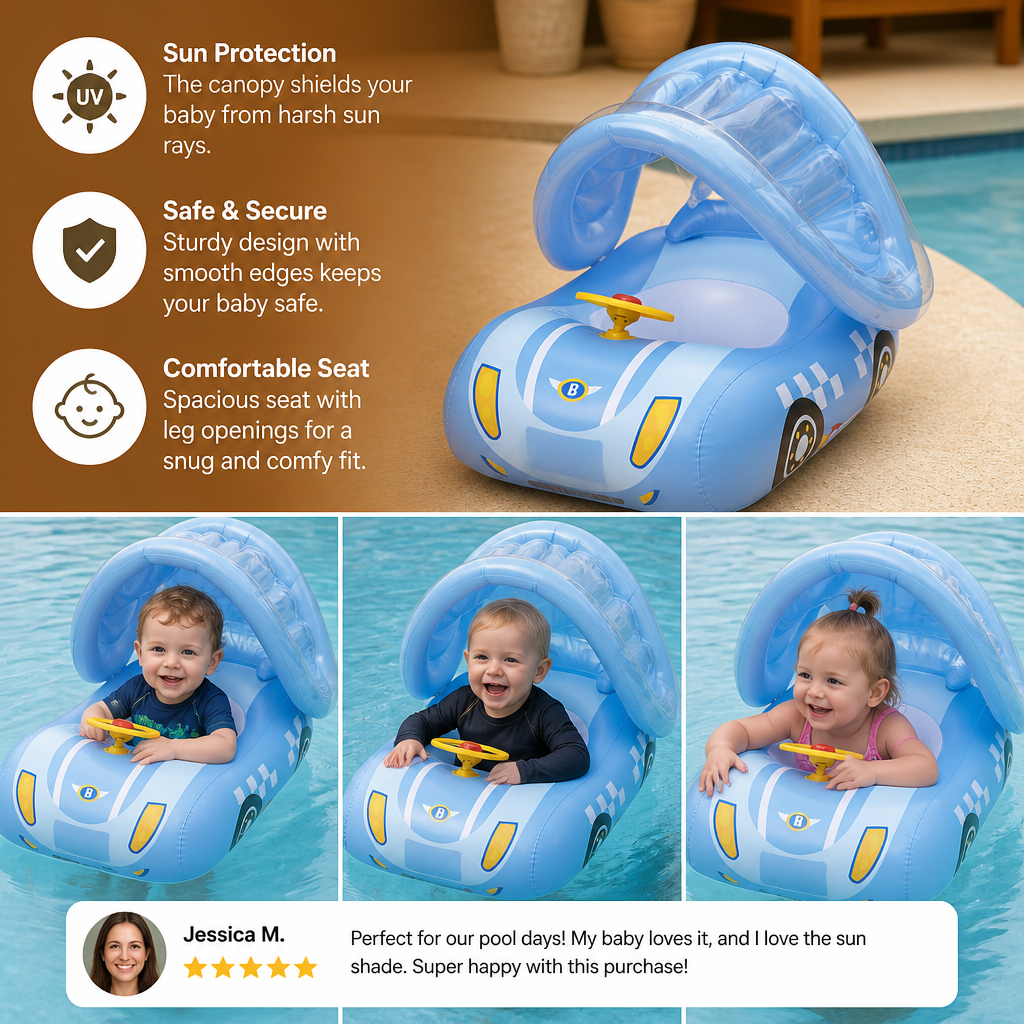 Inflatable Baby Pool Float Car with Sunshade
