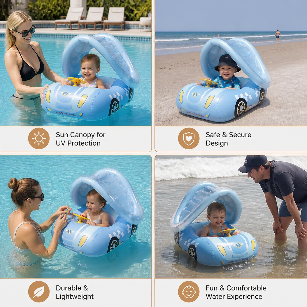 Inflatable Baby Pool Float Car with Sunshade