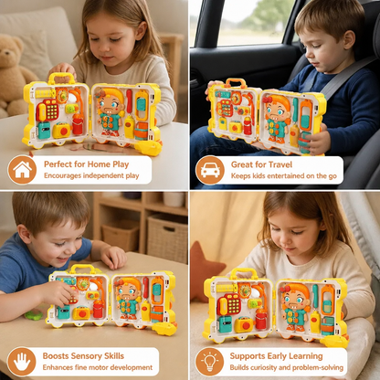 Kids Bus Busy Board Toy with Activities and Doll