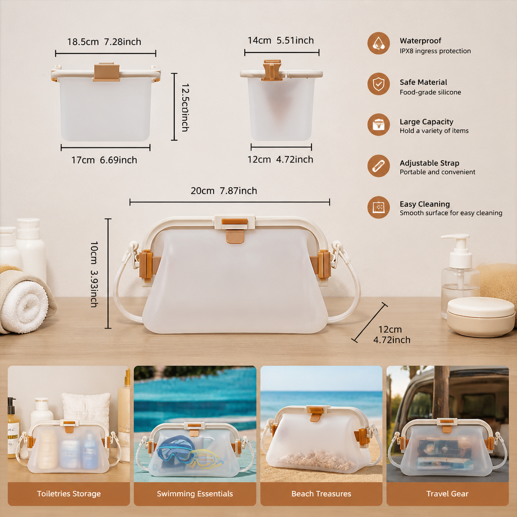 Waterproof Silicone Storage Bag with Shoulder Strap