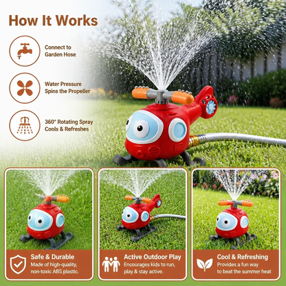 Kids Baseball Helicopter Water Sprinkler for Outdoor Summer Fun