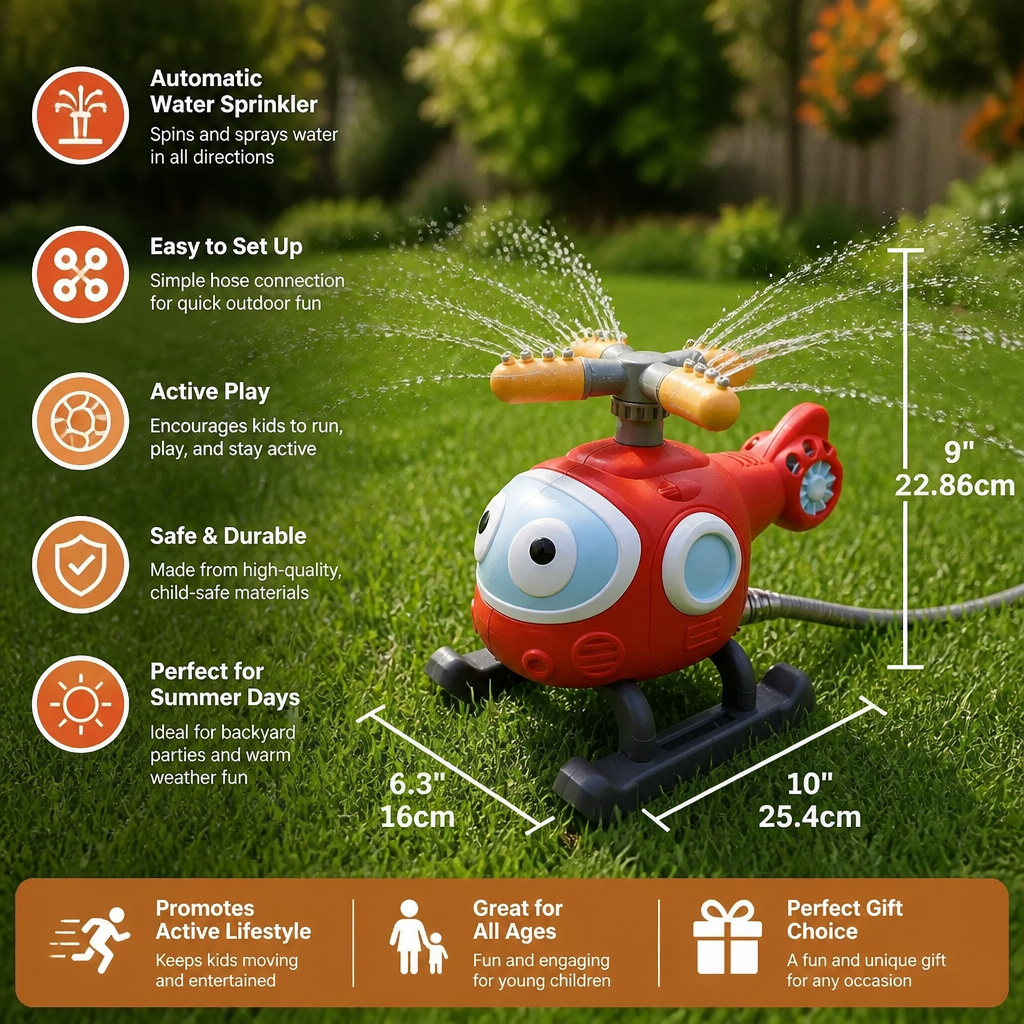 Kids Baseball Helicopter Water Sprinkler for Outdoor Summer Fun