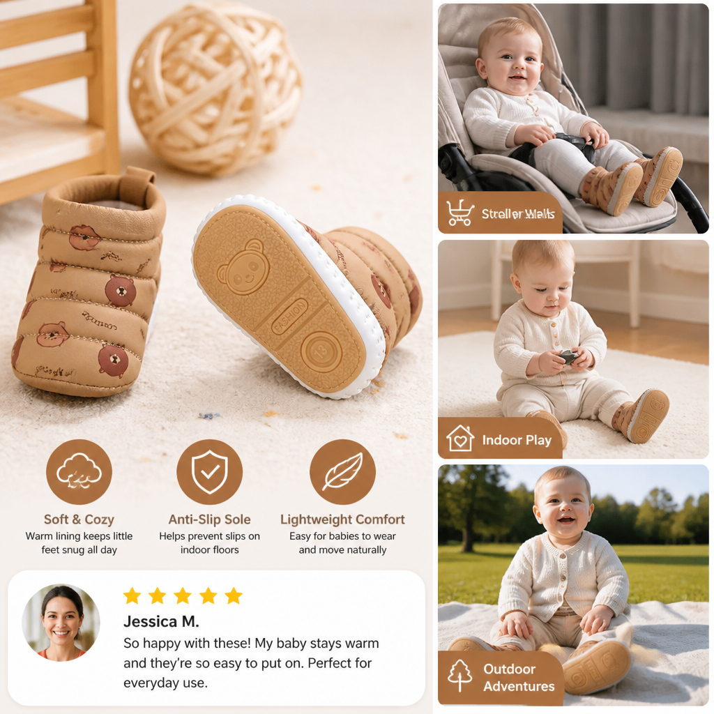 Warm Baby Winter Boots – Soft-Soled Lined Shoes for Babies & Toddlers