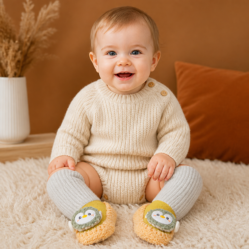 Warm Baby Non-Slip Socks – Lined Knee-High Socks with Cute Design for Babies & Toddlers