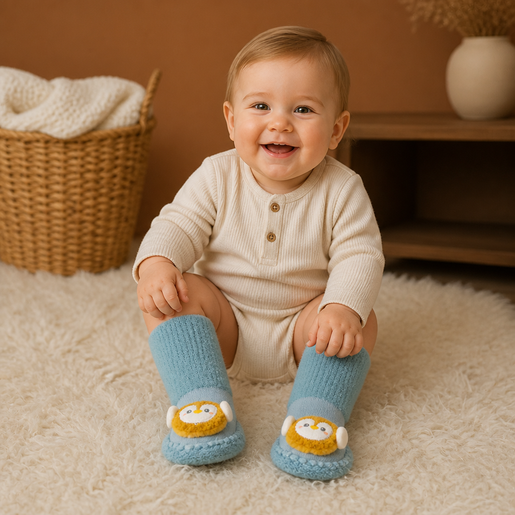 Warm Baby Non-Slip Socks – Lined Knee-High Socks with Cute Design for Babies & Toddlers
